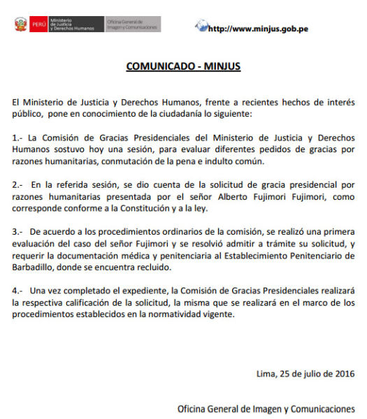 Comunicado Minjus