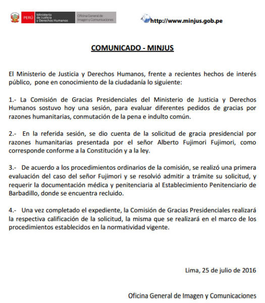 Comunicado Minjus