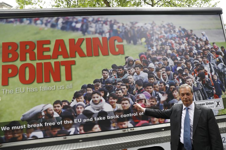 Leader of the United Kingdom Independence Party (UKIP) Nigel Farage poses during a media launch for an EU referendum poster in London, Britain June 16, 2016. REUTERS/Stefan Wermuth