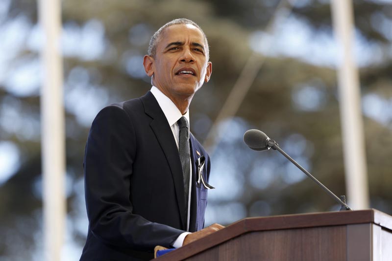 POOL-JER01 JERUSALÉN (ISRAEL) 30/09/2016.- El presidente estadounidense, Barack Obama, durante el funeral de estado del expresidente israelí y premio Nobel de la Paz, Simón Peres, en el cementerio del Monte Herzl, en Jerusalén, Israel, hoy, 30 de septiembre de 2016. EFE/ABIR SULTAN