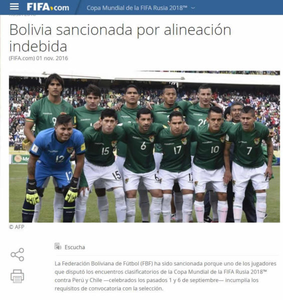 Bolivia sancion Fifa
